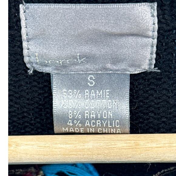 Berek Vintage Knit Fringe Black Blue Floral Embroidered Sweater Women Small - Picture 7 of 9